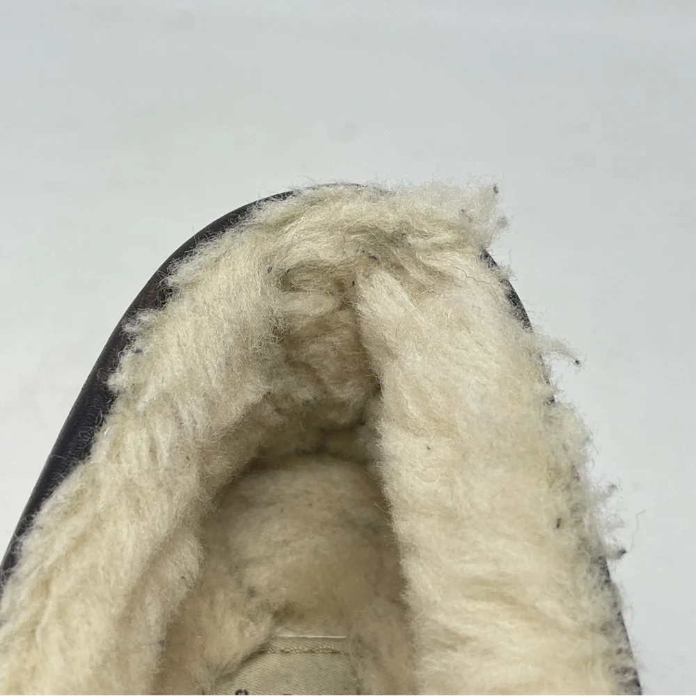 UGG Ascot Slippers Mens 8 Brown Leather Sheepskin Slip On Fur Lined Moccasion